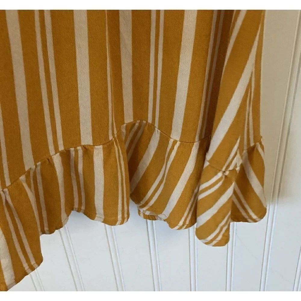 Xhilaration Womens XXL Faux Wrap Sunflower Yellow White Striped Ruffle Hem Dress
